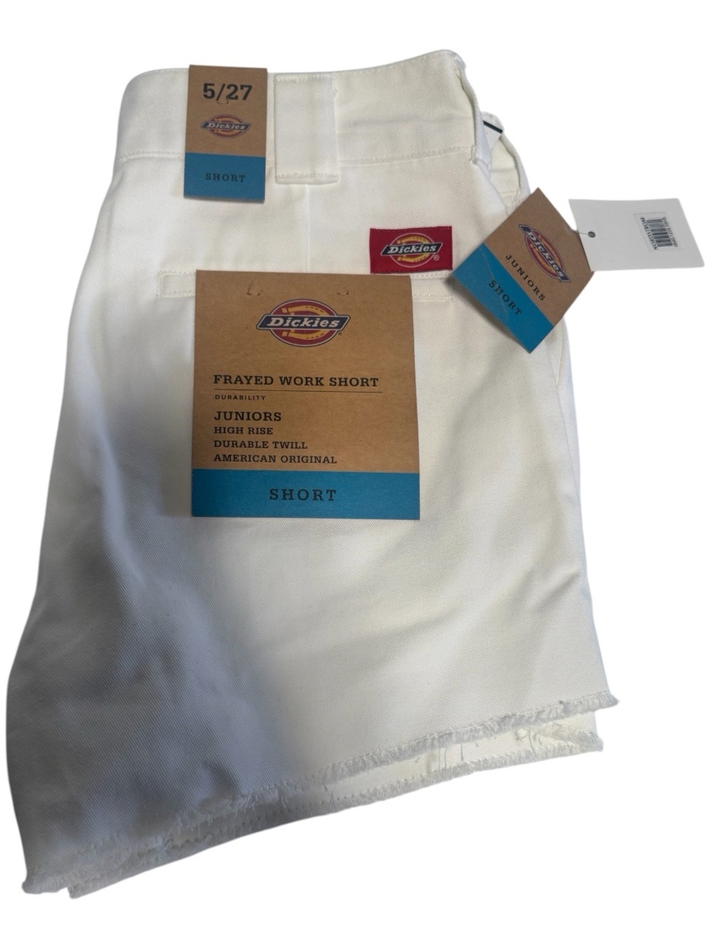 Dickies White Frayed Work Shorts - Juniors
